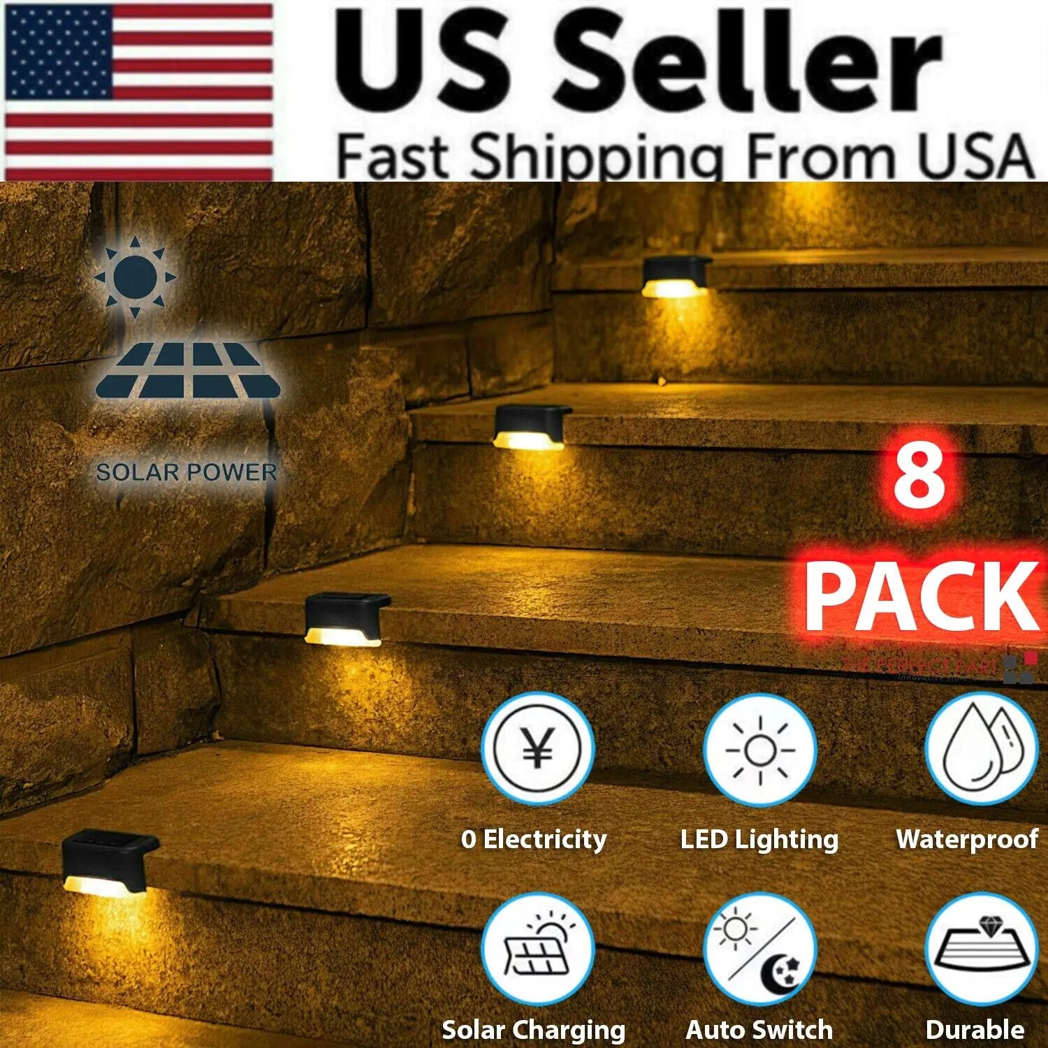 Solar Deck Lights 8-Pack | Waterproof LED Step Lights for Stairs & Fence