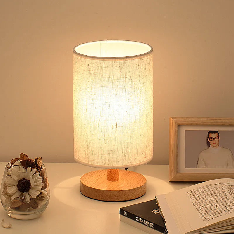 Nordic Wooden Table Lamp | Dimmable LED Bedside Light