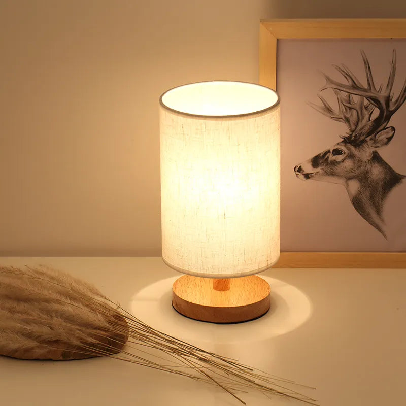 Nordic Wooden Table Lamp | Dimmable LED Bedside Light